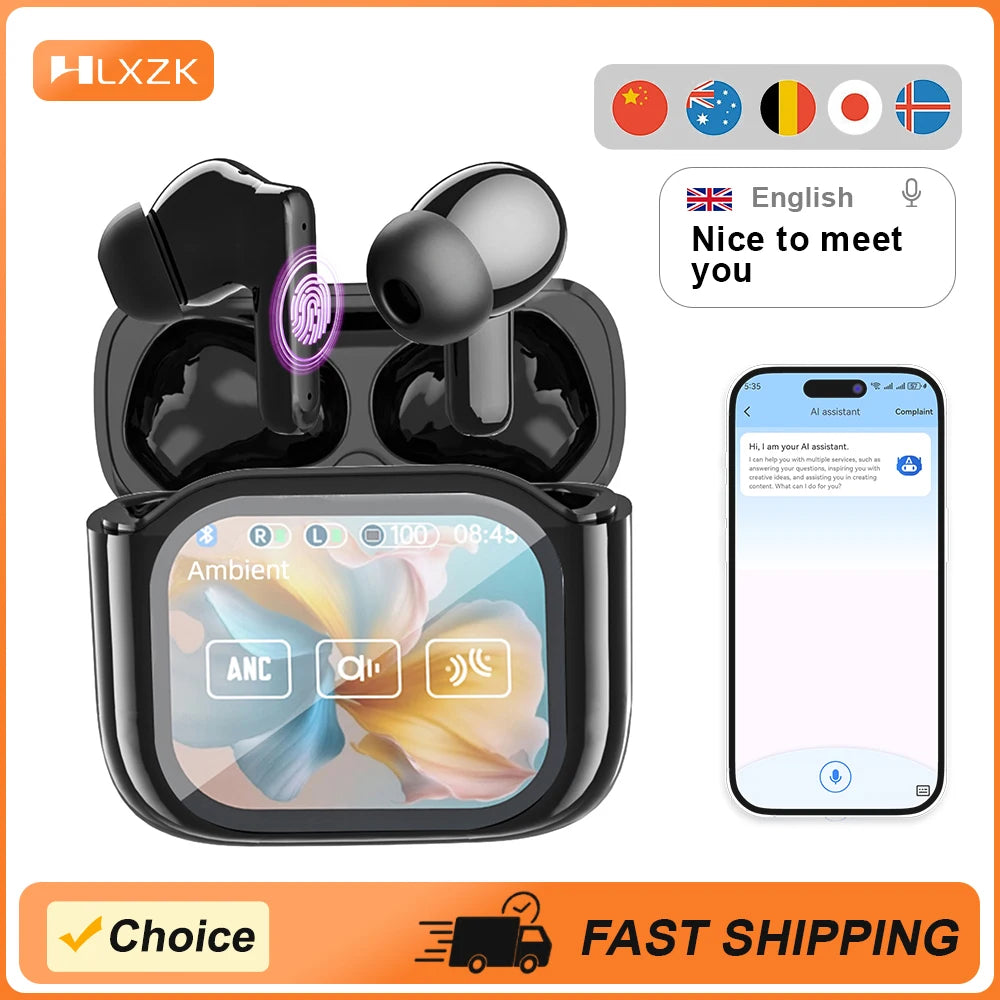 LED Translation Earbuds Real-Time Translator Wireless Bluetooth Headset Noise Cancelling HIFI Sound for Travel Business Learning