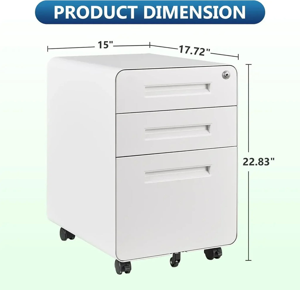 3 Drawer File Cabinet with Lock, Metal Filing Cabinets for Home Office, Small Rolling File Cabinet Under Desk Office Drawer