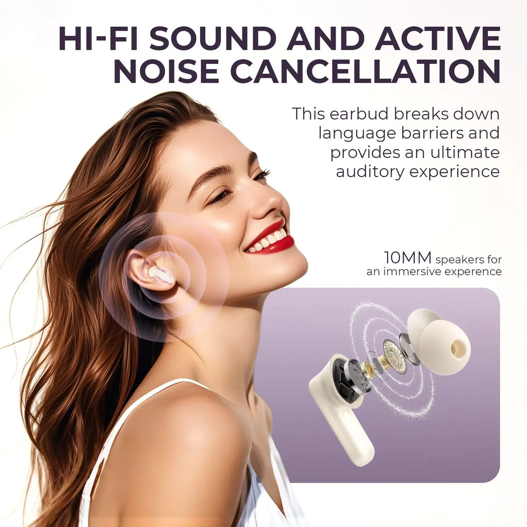 LED Translation Earbuds Real-Time Translator Wireless Bluetooth Headset Noise Cancelling HIFI Sound for Travel Business Learning