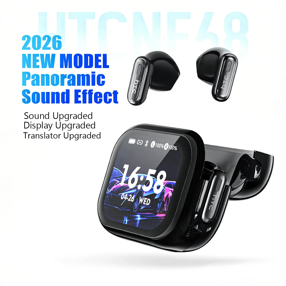 Full HD LCD Display Wireless Bluetooth Earphones HTC NE68 Music Earbuds 30 hour Battery Life Pure Bass Sound Clear Comfortable