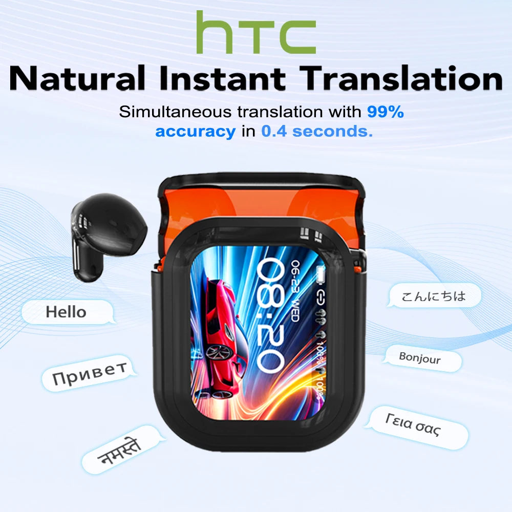 Translator HTC NE20 New Bluetooth 6.0 Wireless Headphones Translation Earphones IPX4 Waterproof Rating Long Battery Life
