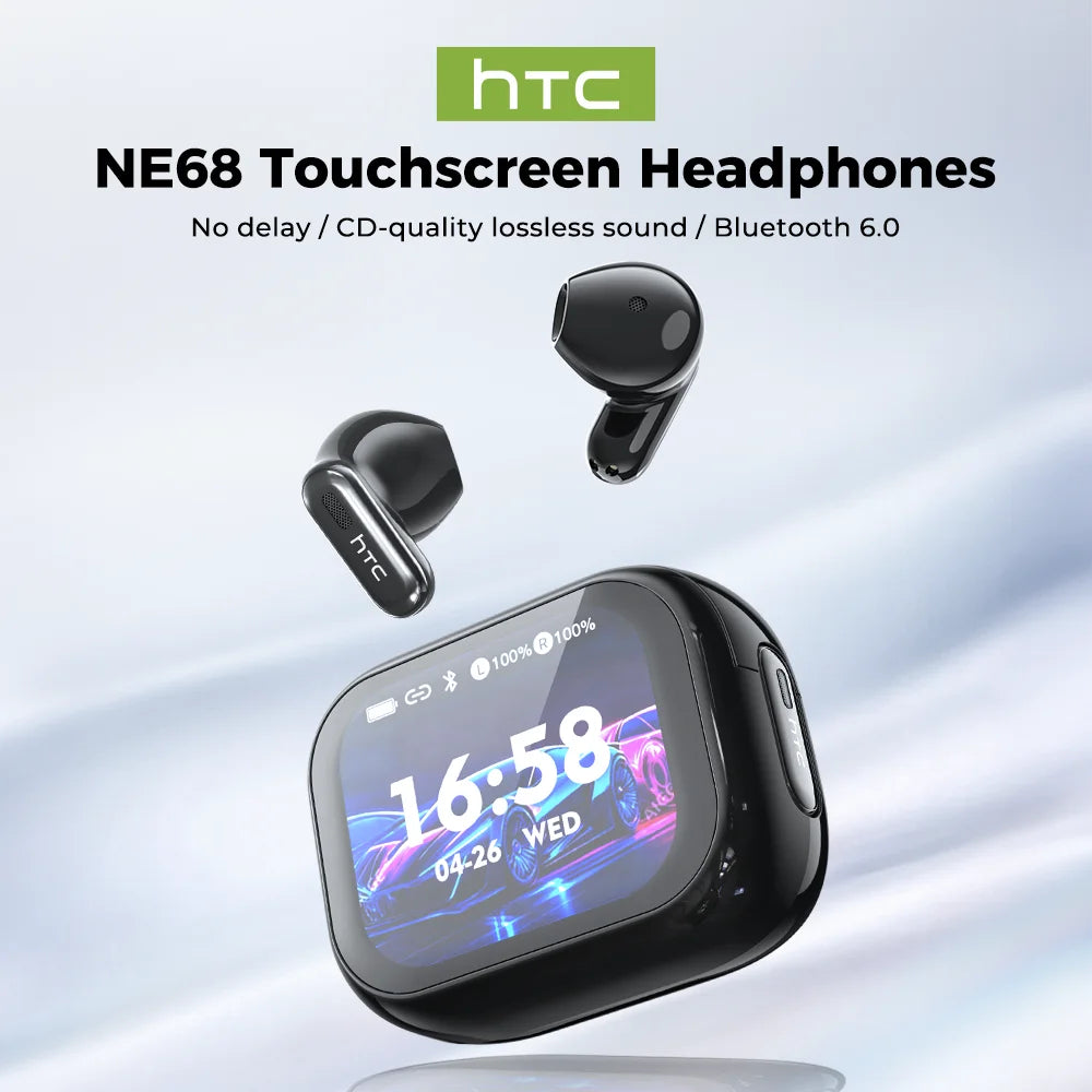 Full HD LCD Display Wireless Bluetooth Earphones HTC NE68 Music Earbuds 30 hour Battery Life Pure Bass Sound Clear Comfortable